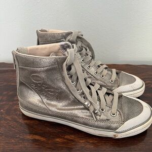 Coach Metallic Silver High-Top Sneakers, size 7.5